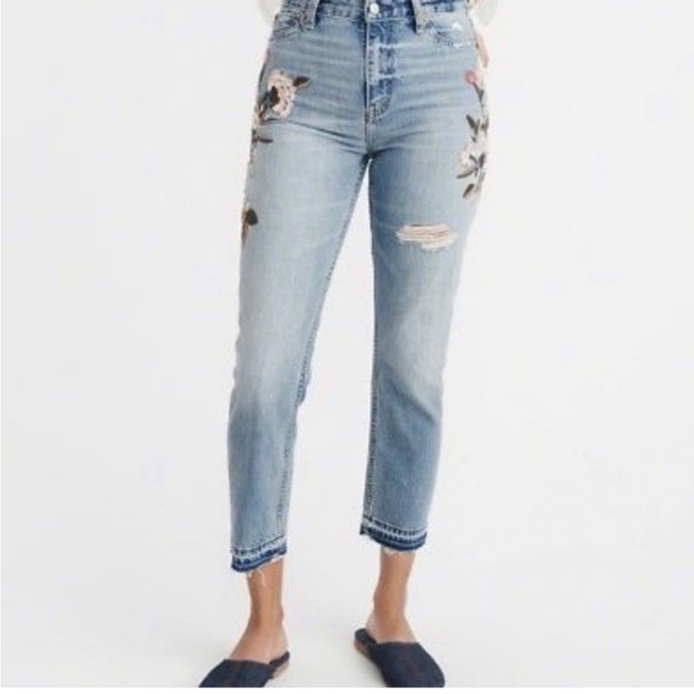 Abercrombie & Fitch Annie High Rise Embroidered Girlfriend Jeans